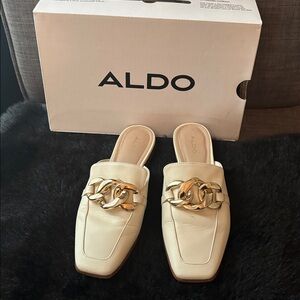 Aldo Beige Mules with Gold Chain